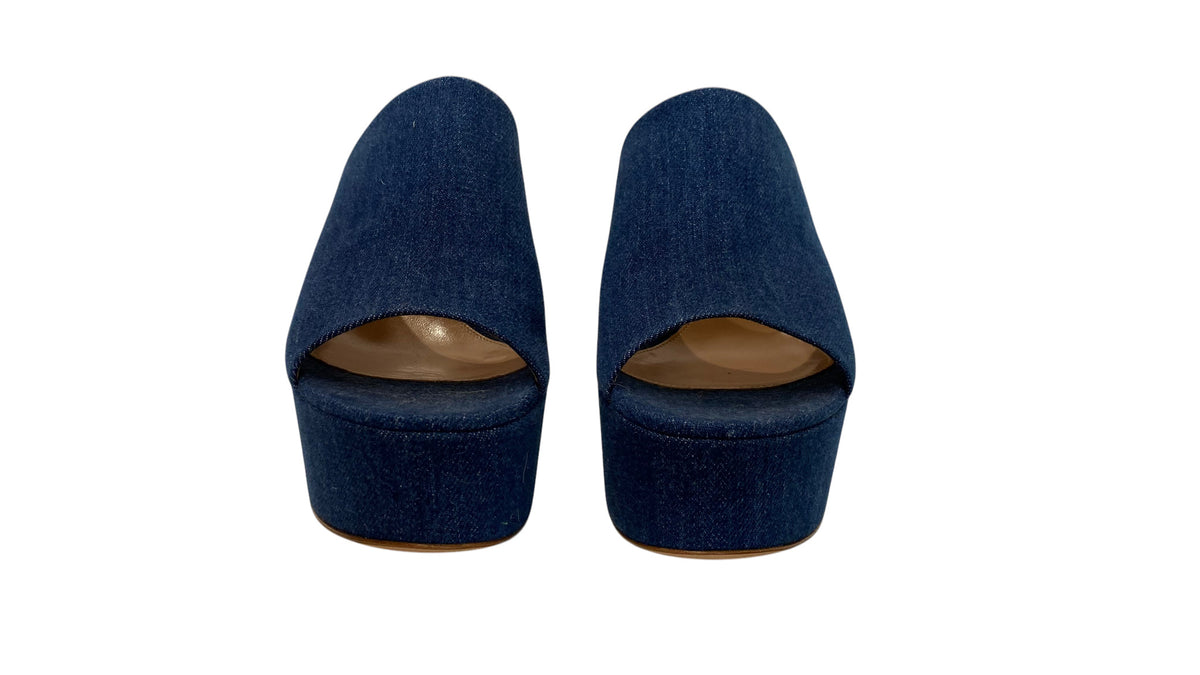 Gianvito Rossi Holly Denim Platform Mules Chunky Heel Statement - Size 39