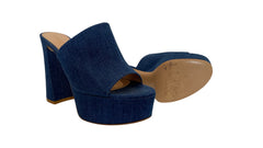 Gianvito Rossi Holly Denim Platform Mules Chunky Heel Statement - Size 39