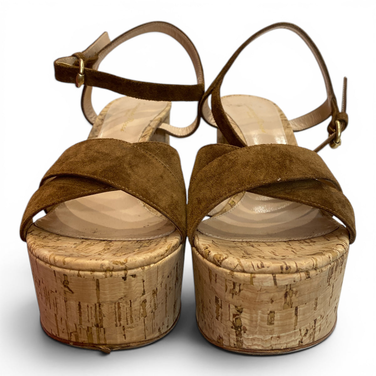 Gianvito Rossi Brown Suede Cork Platform Sandals - Size 40