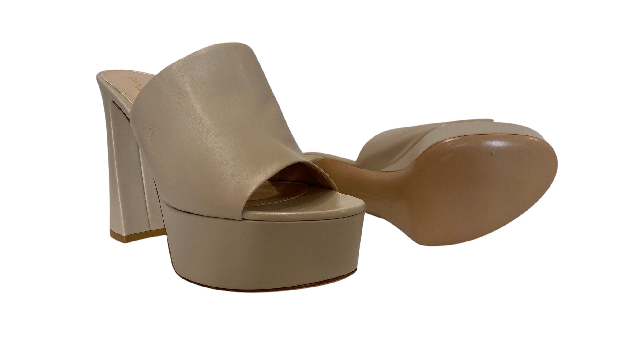Gianvito Rossi 130 Beige Leather Platform Sandals Block Heel Minimal, Never Worn - Size 39