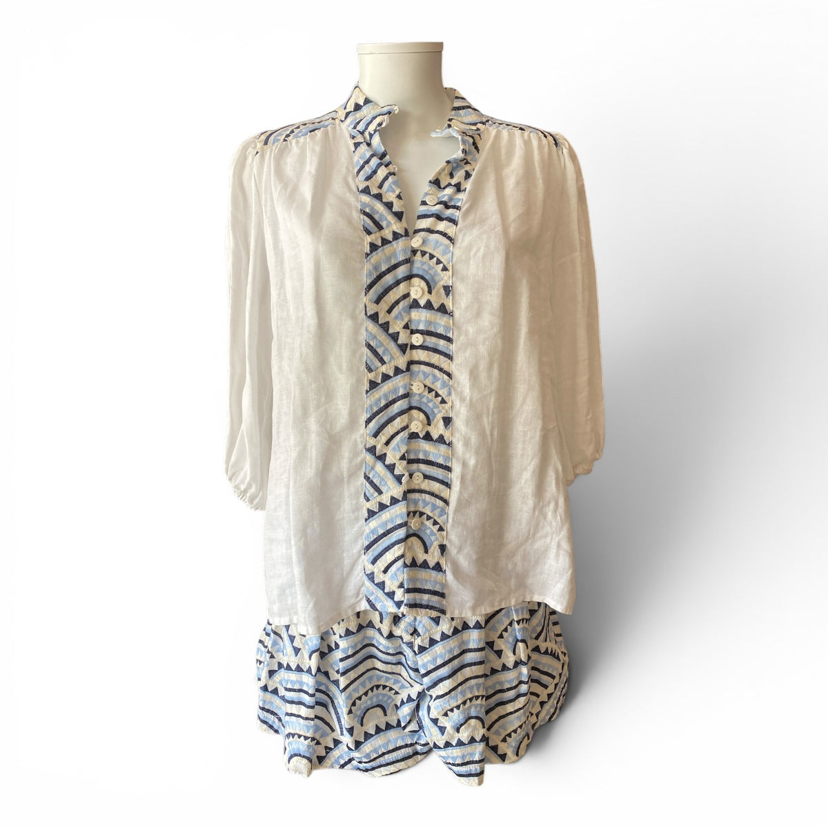 Greek Archaic Kori Linen Set – Blue & White – Size S