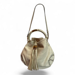 Gucci Indy Cream Leather Hobo Bag with Bamboo Tassels