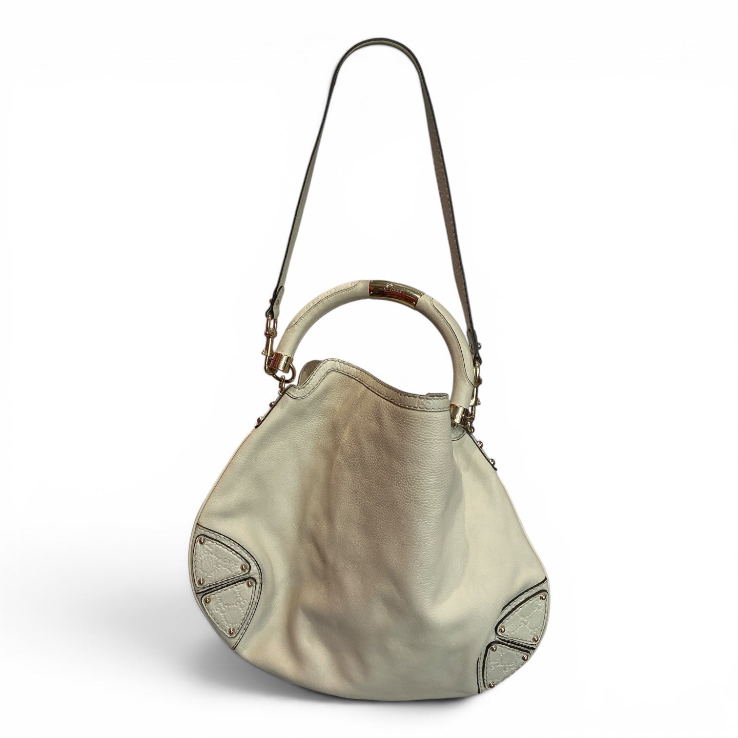 Gucci Indy Cream Leather Hobo Bag with Bamboo Tassels