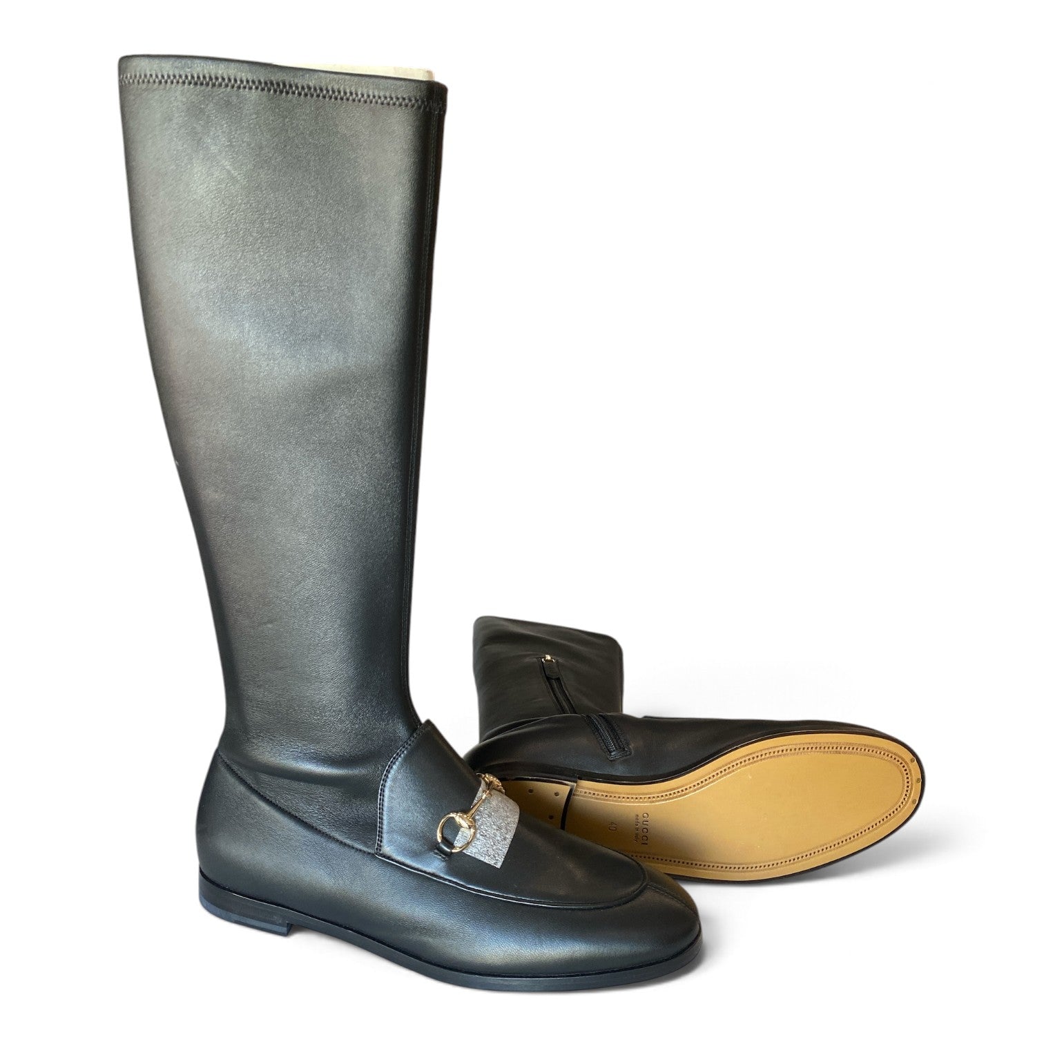 Gucci Horsebit Black Leather Knee-High Flat Boots – Size 40