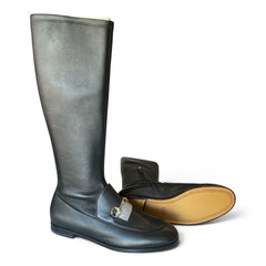 Gucci Horsebit Black Leather Knee-High Flat Boots – Size 40