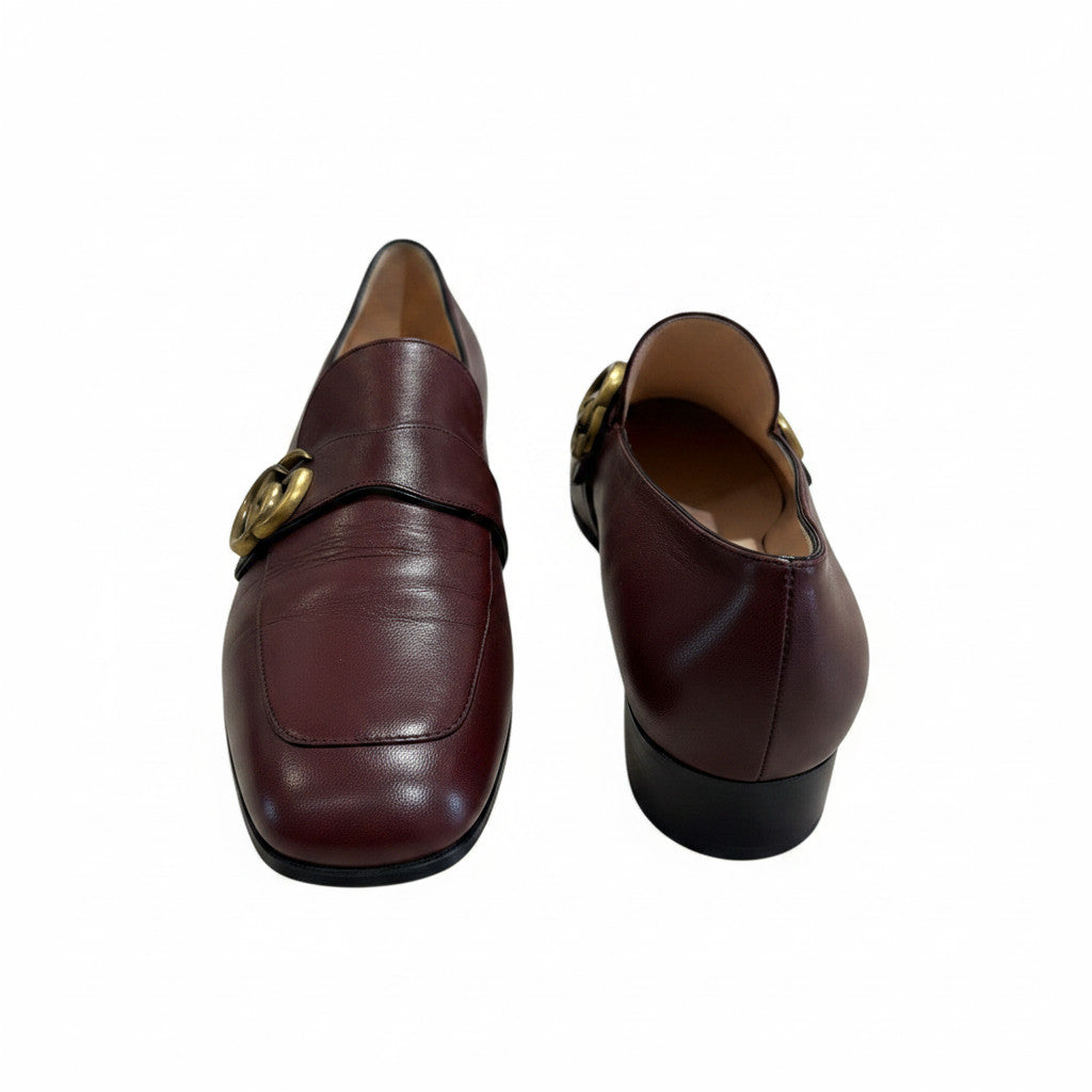 Gucci Marmont Loafers Burgundy Leather GG Logo - Size 38.5 - with Dust Bag