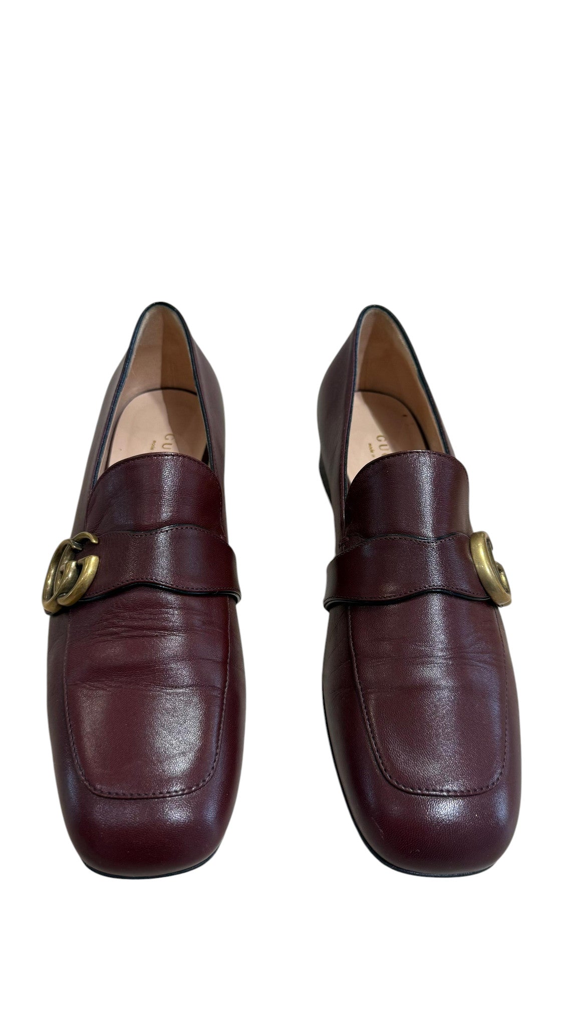 Gucci Marmont Loafers Burgundy Leather GG Logo - Size 38.5 - with Dust Bag