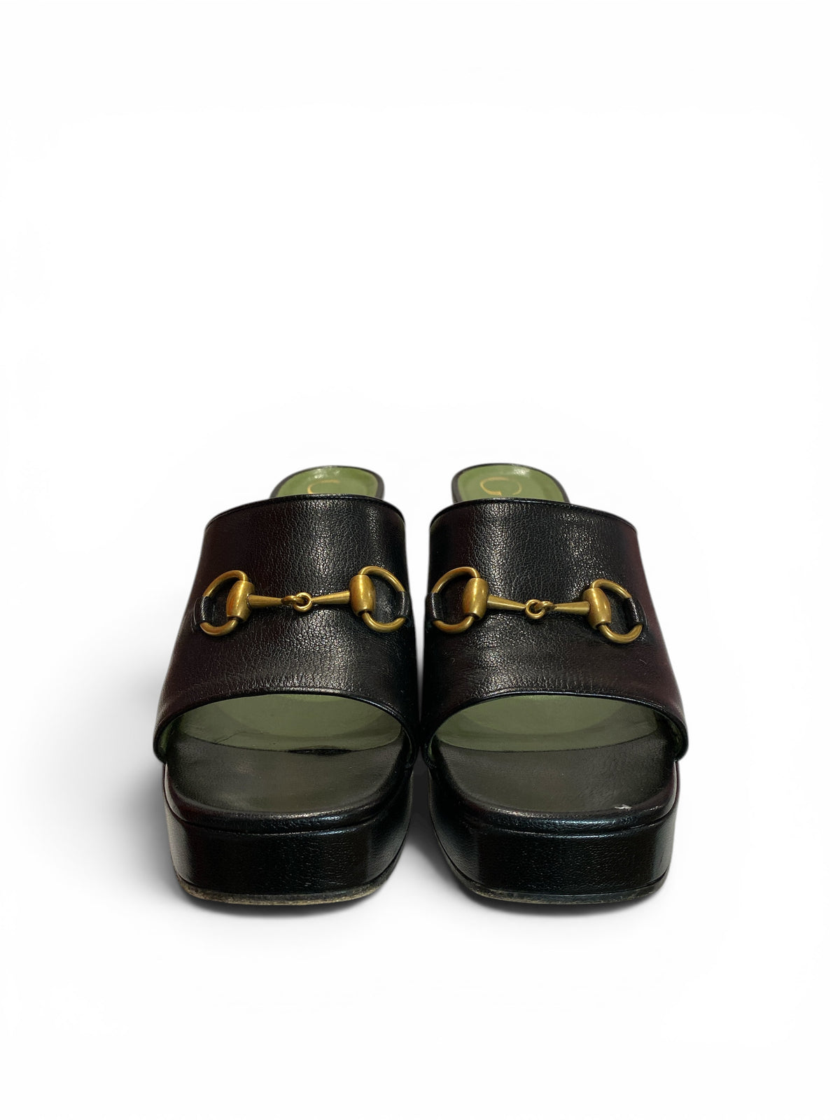Gucci Horsebit Platform Slide Sandals Black Leather – Size 38.5