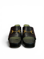 Gucci Horsebit Platform Slide Sandals Black Leather – Size 38.5
