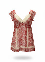Hale Bob Red Floral Lace Trim Silk Blend Top - Size Small