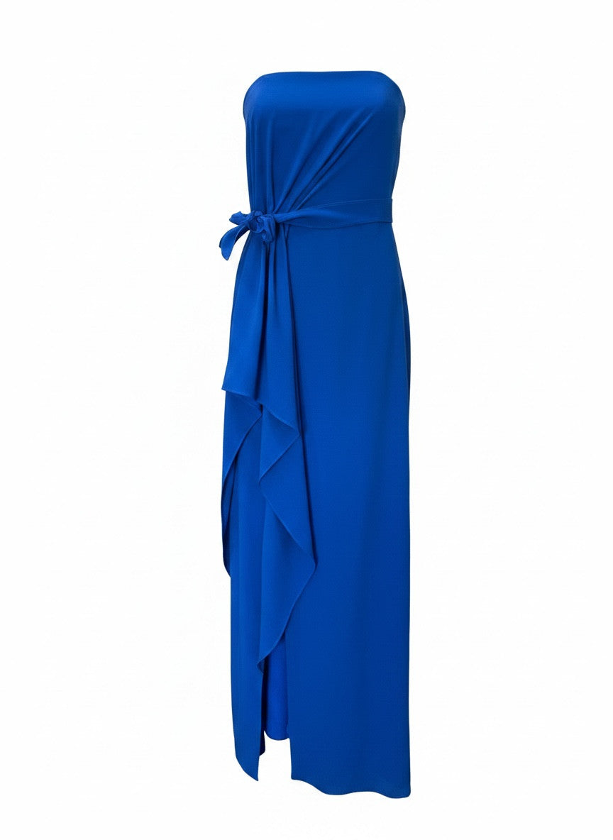 Halston Strapless Blue Maxi Dress with Belt – Size 0