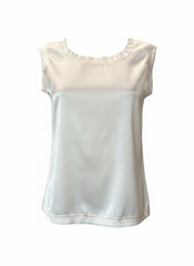 Hellene Ecru Silk Sleeveless Top – Minimalist Luxury Silk Blouse – Size Small