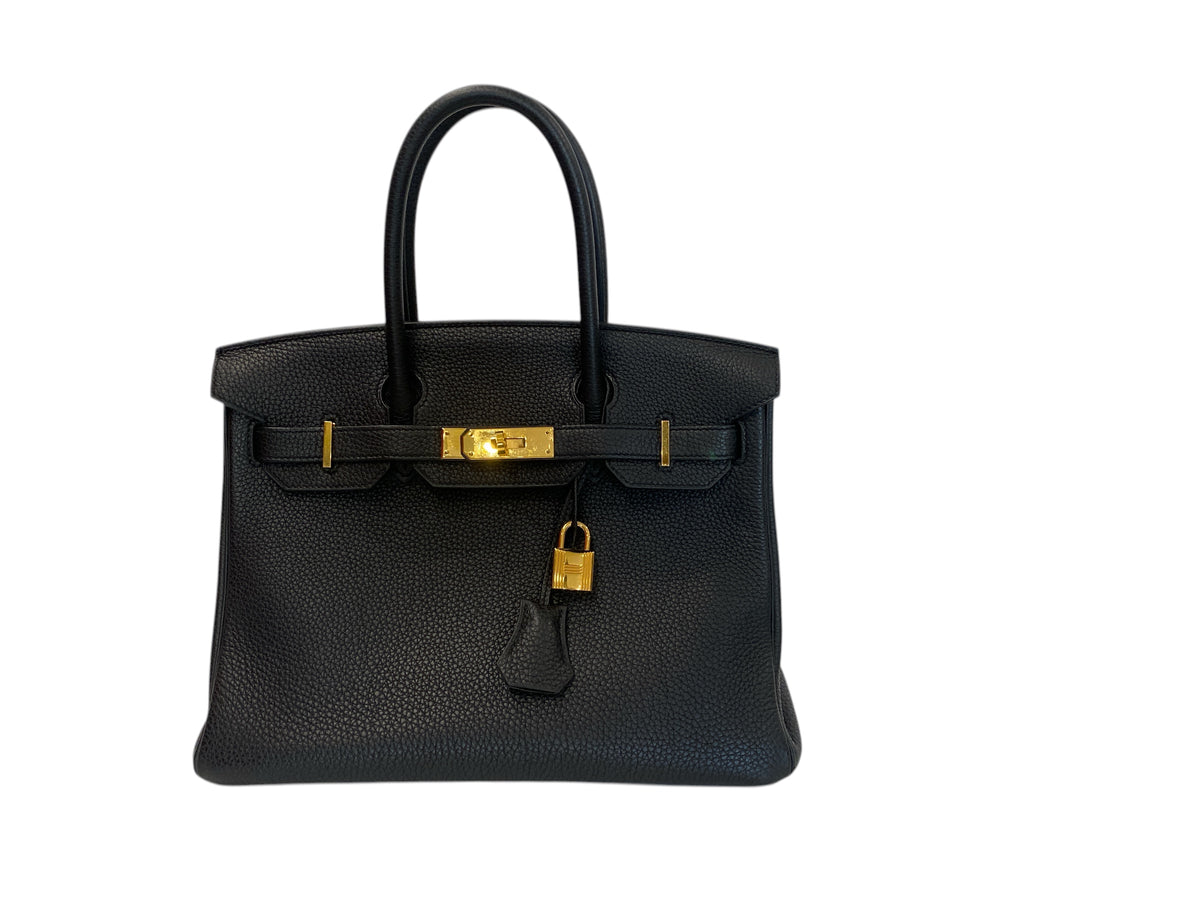 Bolso Hermès Birkin 30 Noir de cuero Togo negro, herrajes dorados, auténtico