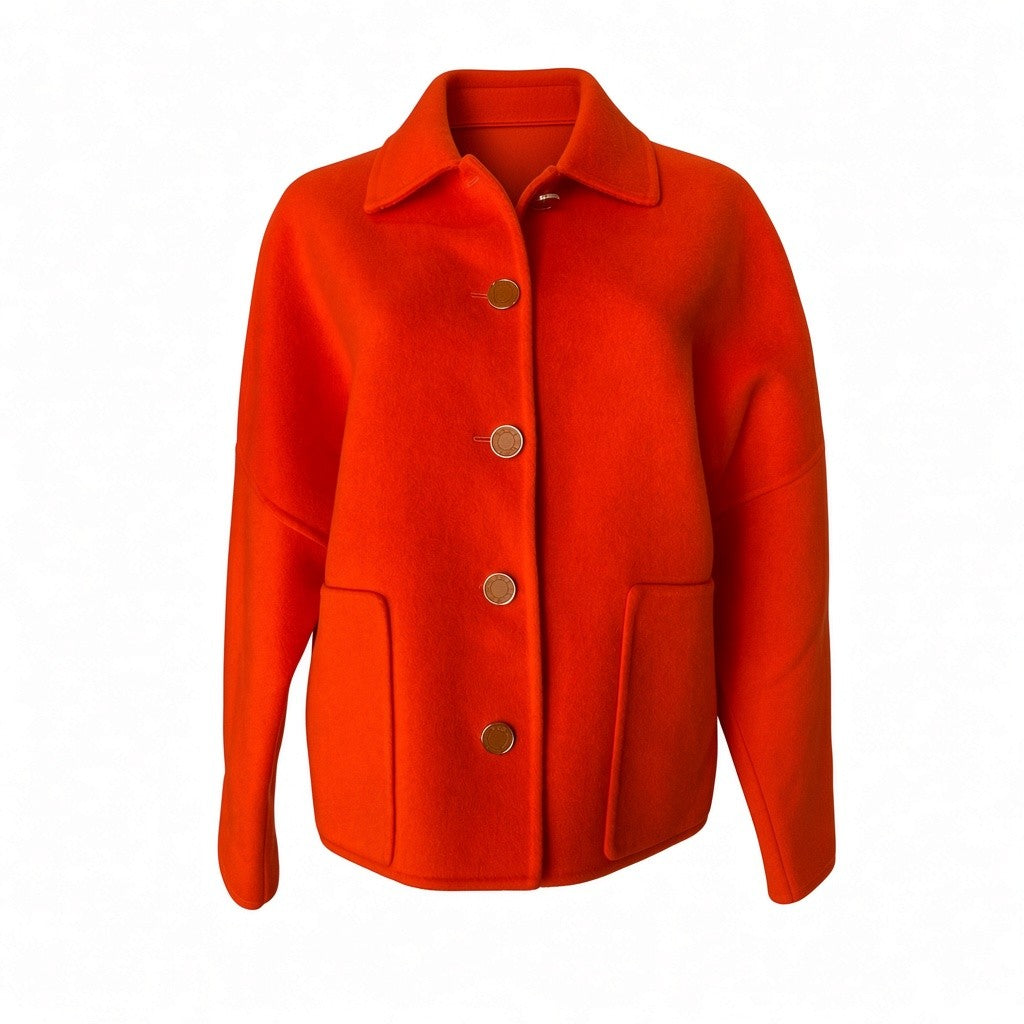 Hermès Rouge Cornaline Double-Faced Cashmere Jacket – Orange – Size 42