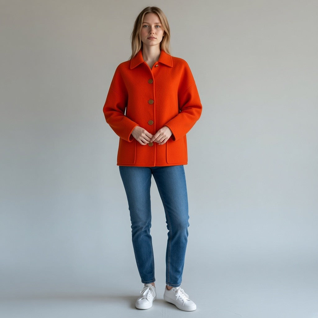 Hermès Rouge Cornaline Double-Faced Cashmere Jacket – Orange – Size 42