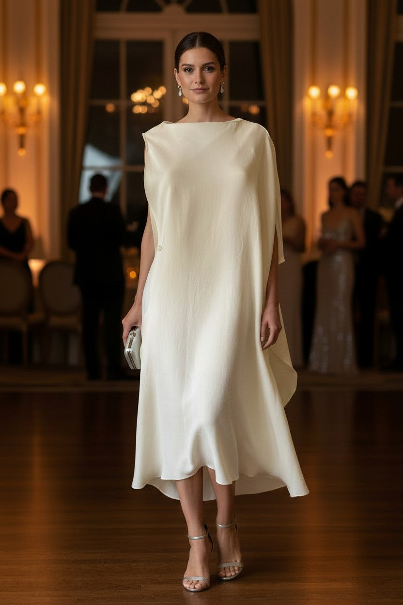 Hermès One-Shoulder Midi Dress – Cream – Size 36