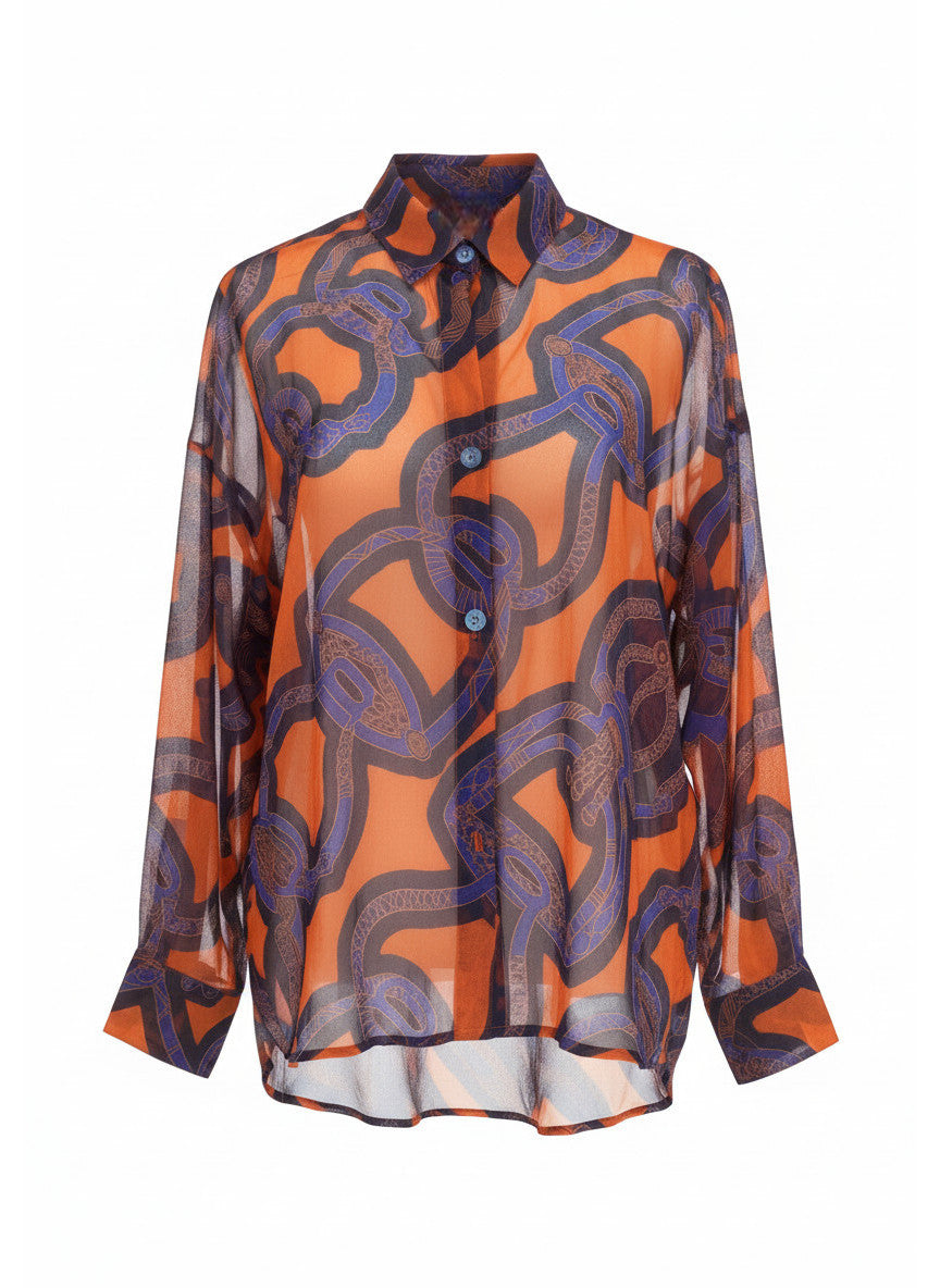 Hermès Printed Cotton Blouse – Orange & Blue | Signature Artistic Heritage