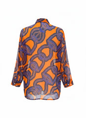 Hermès Printed Cotton Blouse – Orange & Blue | Signature Artistic Heritage