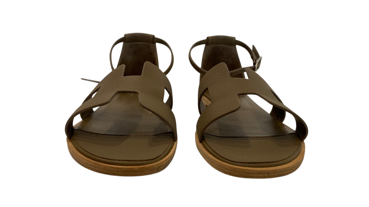 Hermès Σανδάλια Σαντορίνη Από Δέρμα Epsom Etoupe H Cut-Out - Μέγεθος 38