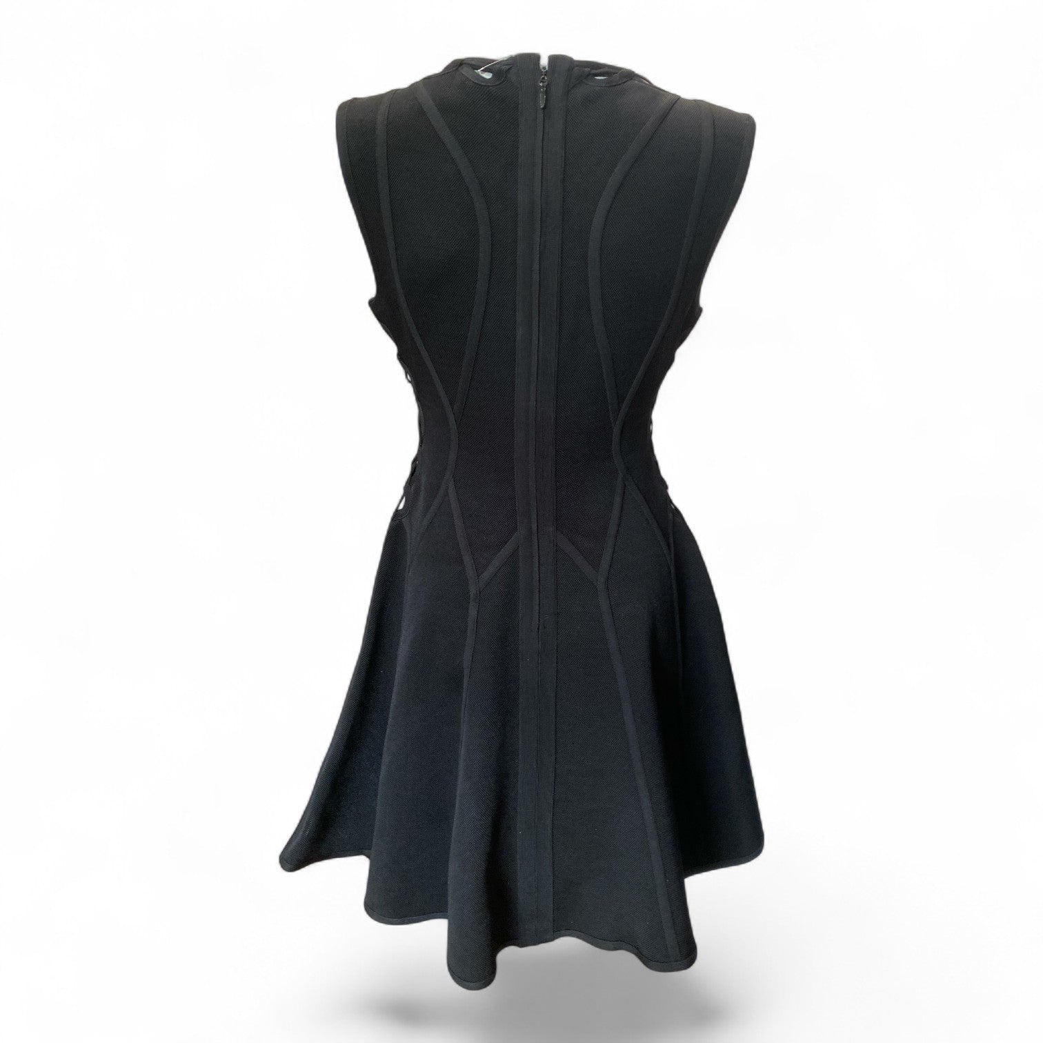 Hervé Léger Lace-Up Cutout Flared Dress – Black – Size Medium