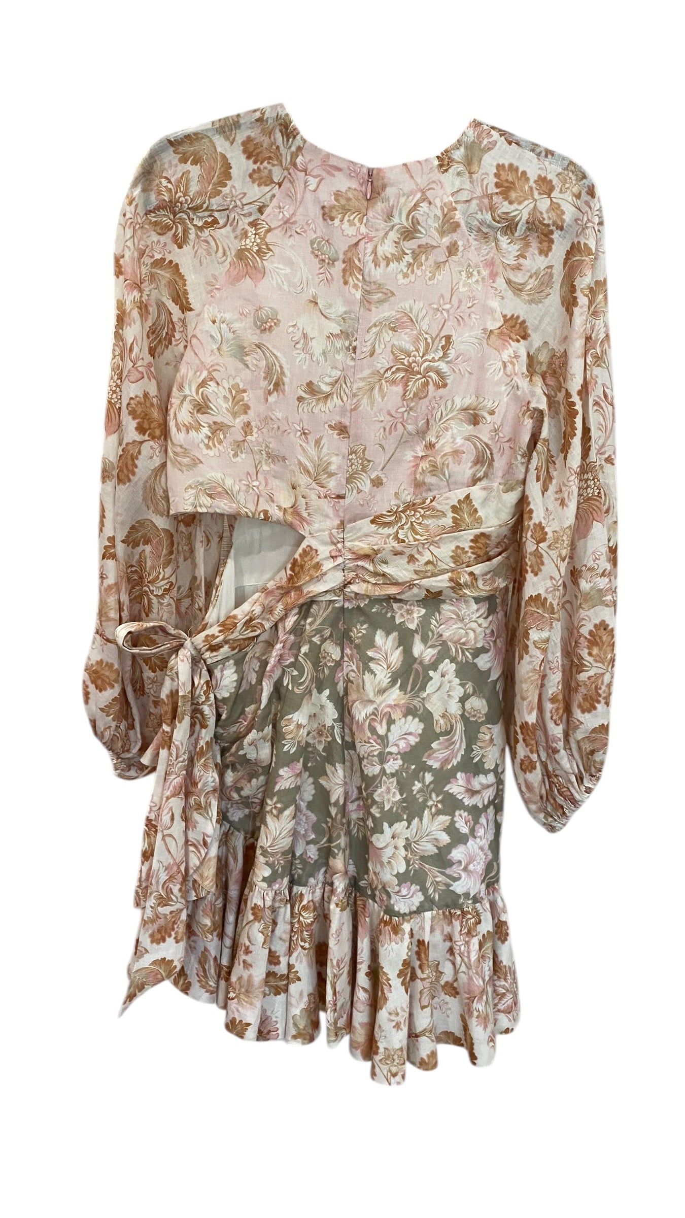 Zimmermann Lyre Linen Wrap Dress Floral Print Waist Cut-Out - Size 3