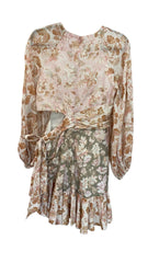 Zimmermann Lyre Linen Wrap Dress Floral Print Waist Cut-Out - Size 3