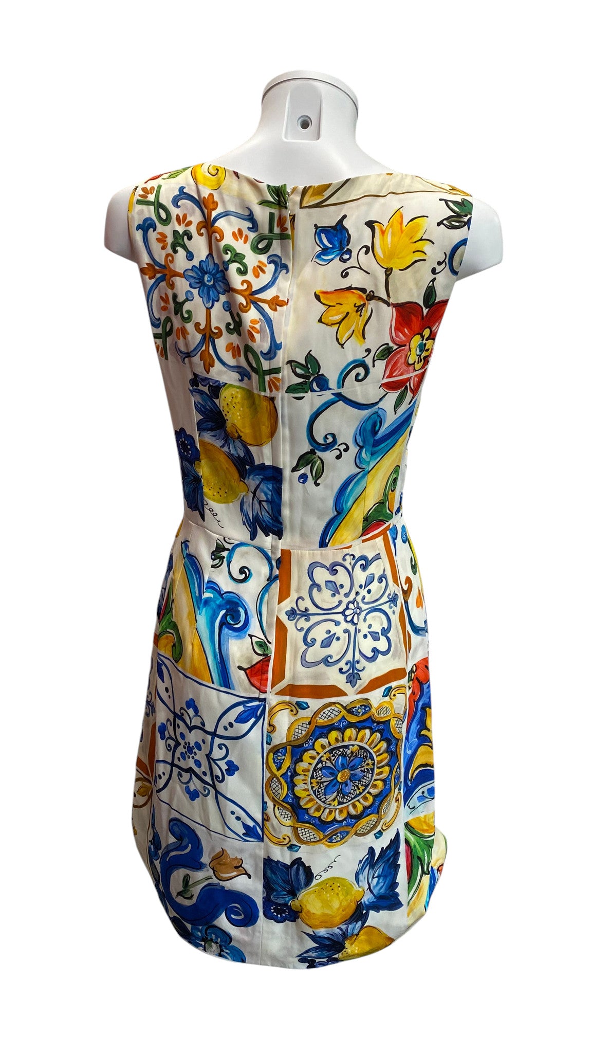 Dolce & Gabbana Sicily Maiolica Multicolor Silk Floral Midi Dress, Iconic Italian Print Dress - Size 42