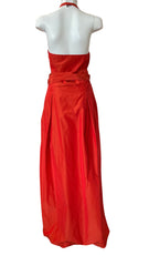 René Lezard Red Maxi Dress Belted Evening Dress - Size 36