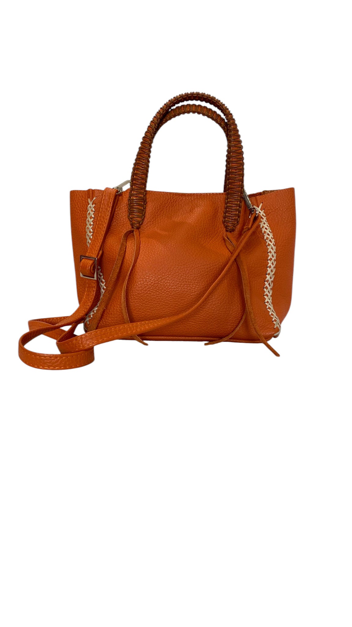 Bolso tote de cuero naranja con asa tejida Callista Crafts Bolso icónico