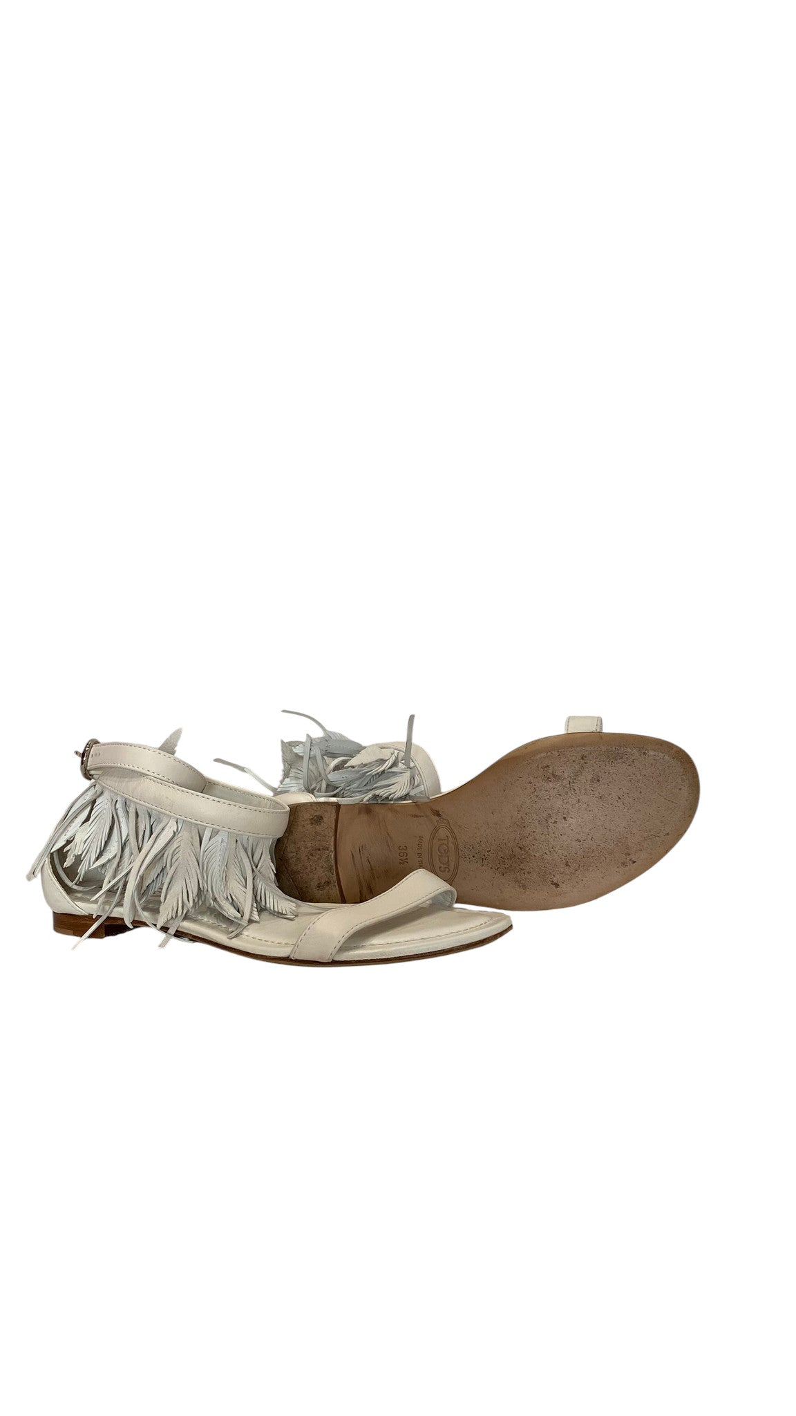 Tod's Λευκά Δερμάτινα Πέδιλα με Φτερά και Λουράκι στον Αστράγαλο - Μέγεθος 36.5