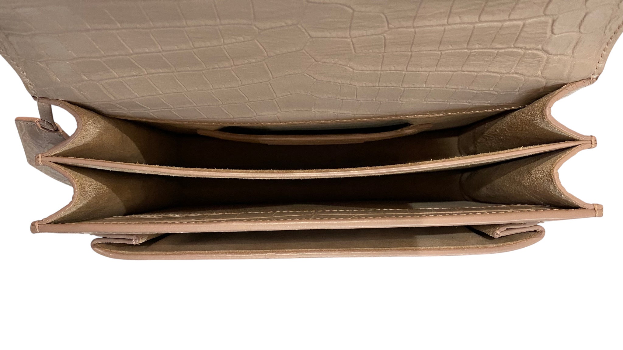 Saint Laurent Medium Sunset Croc Embossed Shoulder Bag Beige