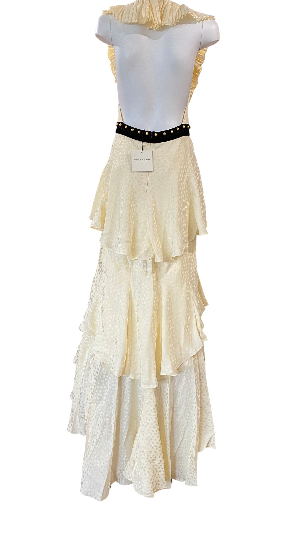 Philosophy Ruffled Maxi Dress Beige with Black Velvet - Size 44