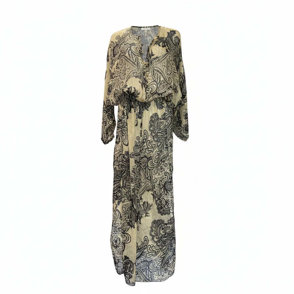 Βάσια Κωστάρα Καφτάν Φόρεμα Μπεζ Μαύρο, Boho Luxe - Μέγεθος Medium