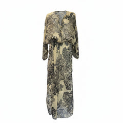 Βάσια Κωστάρα Καφτάν Φόρεμα Μπεζ Μαύρο, Boho Luxe - Μέγεθος Medium