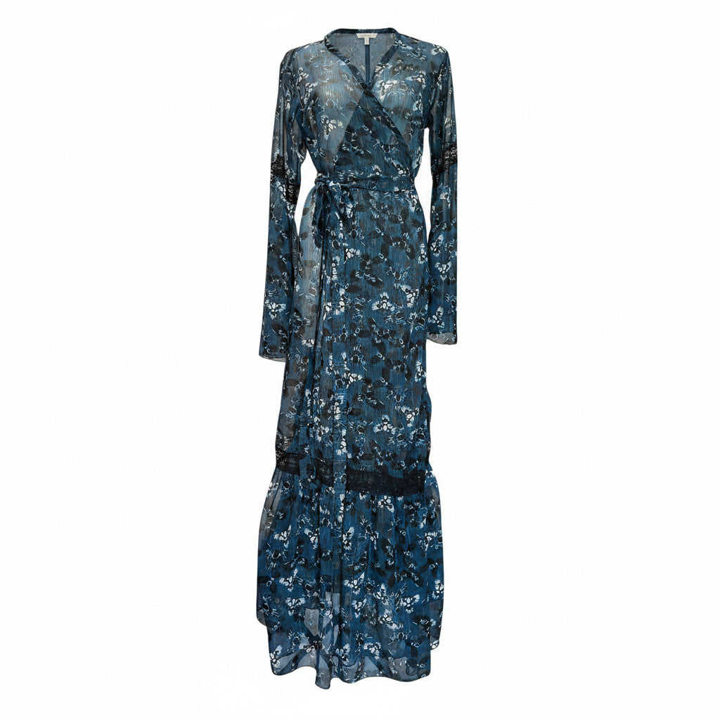 Βάσια Κωστάρα Blue Black Wrap Kaftan Dress One Size Statement Resort Wear