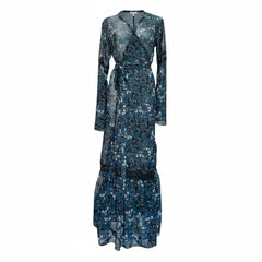 Βάσια Κωστάρα Blue Black Wrap Kaftan Dress One Size Statement Resort Wear