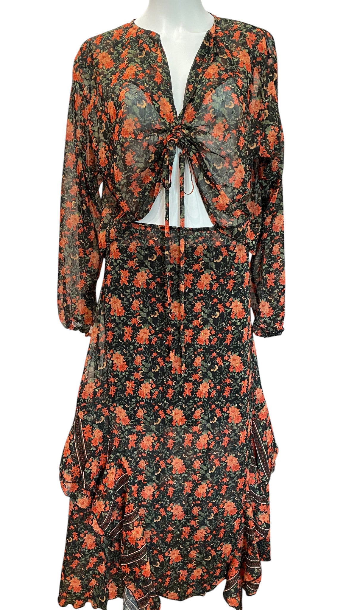 Vassia Kostara Floral Co-ord Set Skirt and Top, Romantic Designer Set - Size S/M