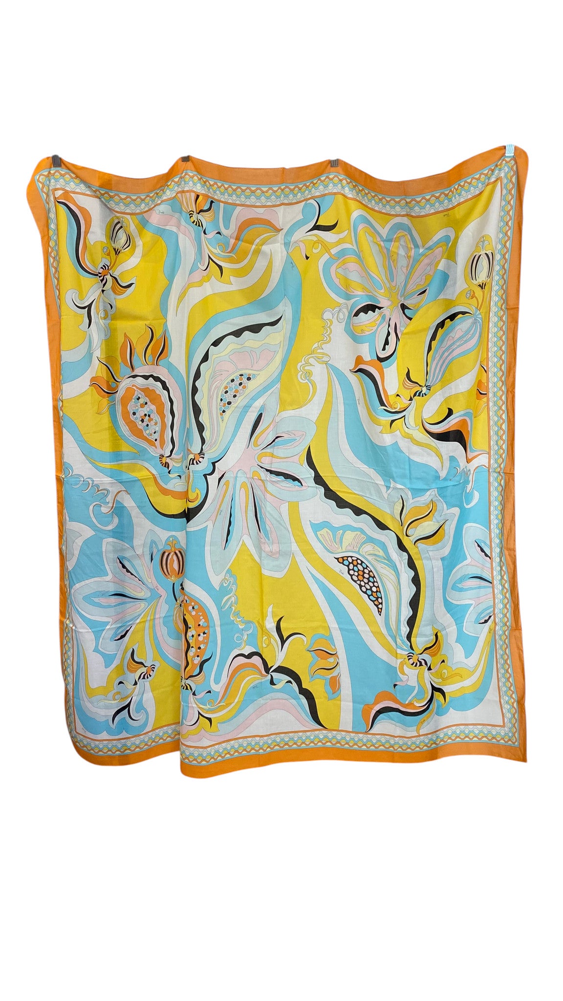 Emilio Pucci Printed Pareo Scarf Yellow Orange Blue – Luxury Silk Beach Wrap