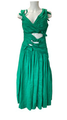 Zimmermann Tiggy Ruched Λινό Μίντι Φόρεμα Πράσινο, Επώνυμο Φόρεμα με Κόψιμο -Μέγεθος 2