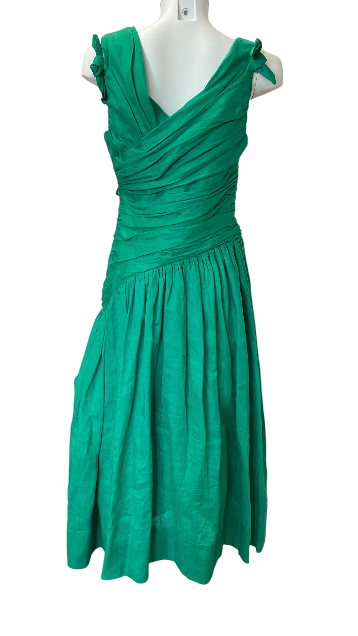 Zimmermann Tiggy Ruched Λινό Μίντι Φόρεμα Πράσινο, Επώνυμο Φόρεμα με Κόψιμο -Μέγεθος 2