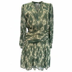 Ba&Sh Minthe Ikat Print Dress Green Beige, Bohemian Chic Dress - Μέγεθος 1