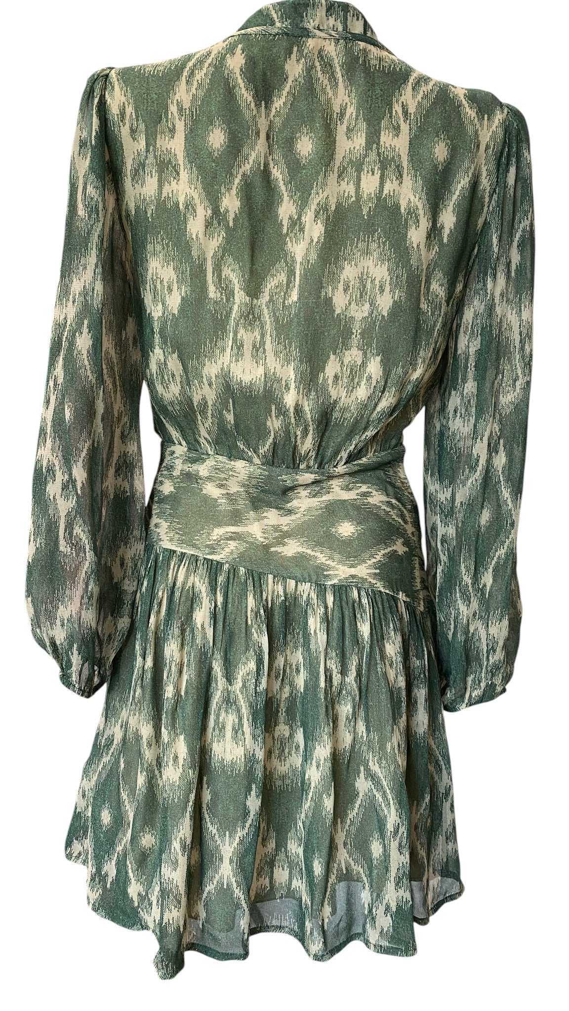 Ba&Sh Minthe Ikat Print Dress Green Beige, Bohemian Chic Dress - Μέγεθος 1