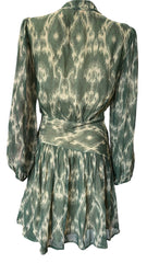 Ba&Sh Minthe Ikat Print Dress Green Beige, Bohemian Chic Dress - Μέγεθος 1