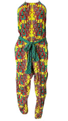 Paolita Yellow Printed Jumpsuit Belted, Statement Resort Jumpsuit - Size Medium