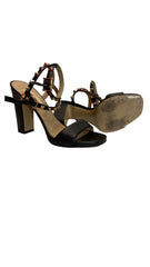 Valentino Rockstud Μαύρα Δερμάτινα Πέδιλα, Ψηλοτάκουνα με Λουράκι στον Αστράγαλο με Χρυσά Καρφιά - Μέγεθος 37