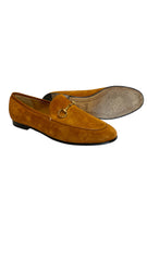 Gucci Jordaan Horsebit Suede Loafers Tan, Classic Designer Loafers - Size 39