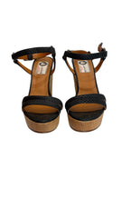 Lanvin Black Python Embossed Leather Wedge Sandals Espadrille Heel - Size 37