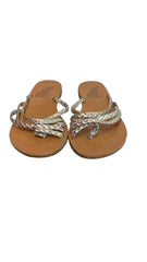 Ancient Greek Sandals Ασημένια Πλεγμένα Δερμάτινα Φλατ, Μίνιμαλ Καλοκαιρινά Σανδάλια - Μέγεθος 38