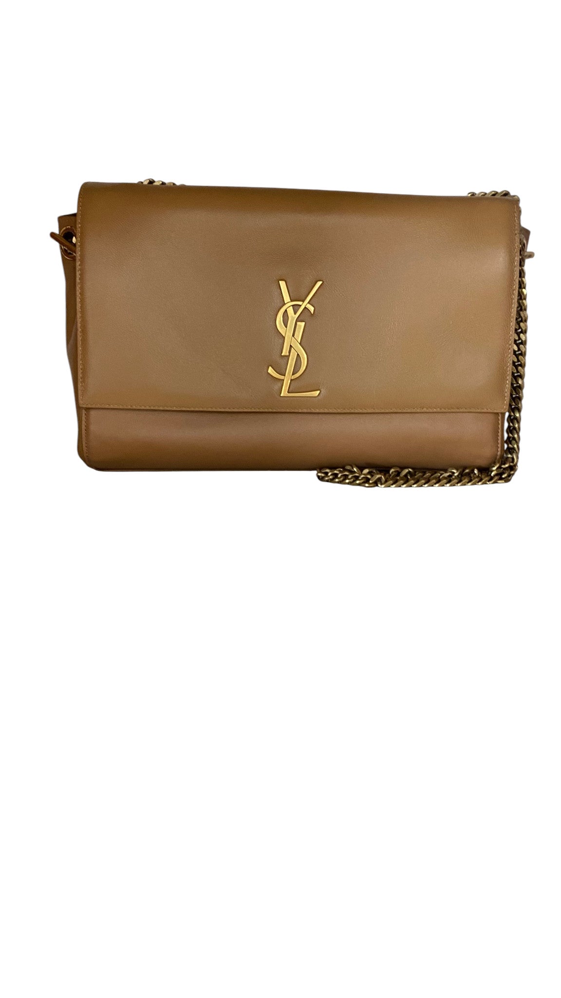Saint Laurent Kate Medium Reversible Τσάντα Ώμου με Αλυσίδα Καμηλό Σουέτ Λογότυπο YSL