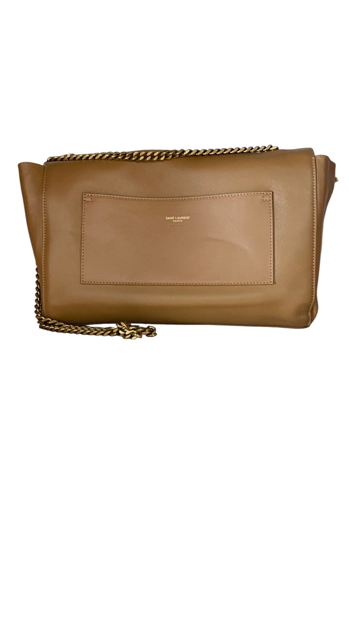 Saint Laurent Kate Medium Reversible Τσάντα Ώμου με Αλυσίδα Καμηλό Σουέτ Λογότυπο YSL